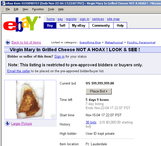 ‘Virgin Mary grilled cheese’ sells for 28,000
