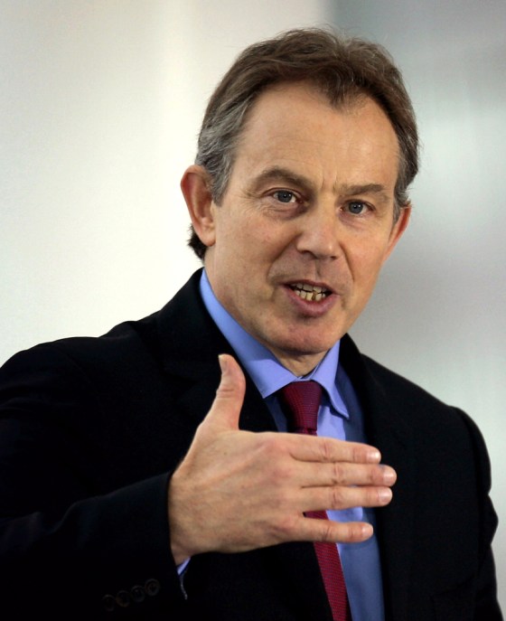 Britains Prime Minister Blair and Ireland's Prime Minister Ahern give news conference at the Waterford Hall in Belfast