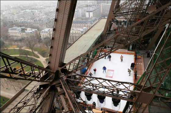 12/10/2004. 12/09/2004. Ice rink on the Eiffel Tower in Paris.