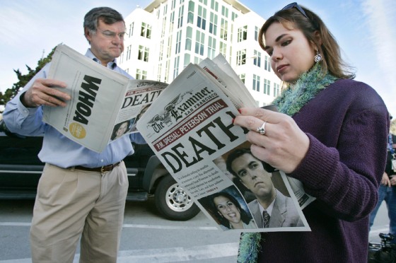 People read the San Francisco Examiner with the headline 'Death' in Redwood City