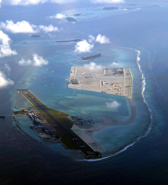 Aerial view of the newly built Hulhumale Island and Male Airport in Maldives
