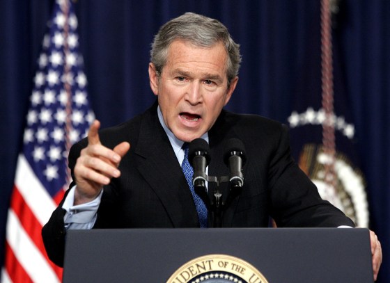 US President Bush answers a question during a press conference in Washington