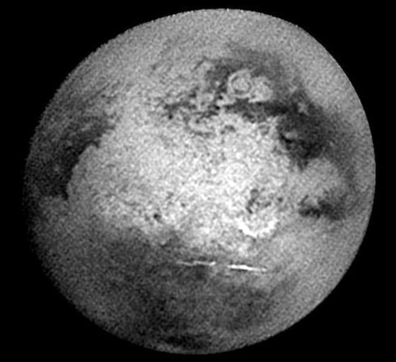 This image of the Saturn moon Titan was taken by the Cassini spacecraft earlier this month during a flyby. 