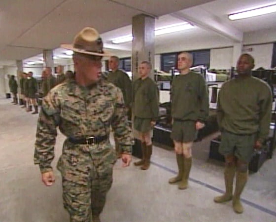 U.S. Marine Staff Sgt. Javier Cuadro prepares troops for another long day of boot camp. 