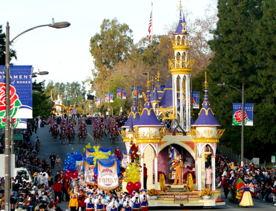 The Disneyland Park Rose Parade float titled "The Happiest Celebration on Earth" starts the 116th Rose Parade on Saturday in Pasadena, Calif.