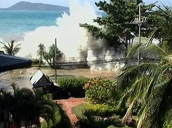 A still image made from an amateur video, shot by a British family vacationing at Patong Beach. Patong was one of the more heavily damaged beaches in Phuket. Maikho Beach was more fortunate.