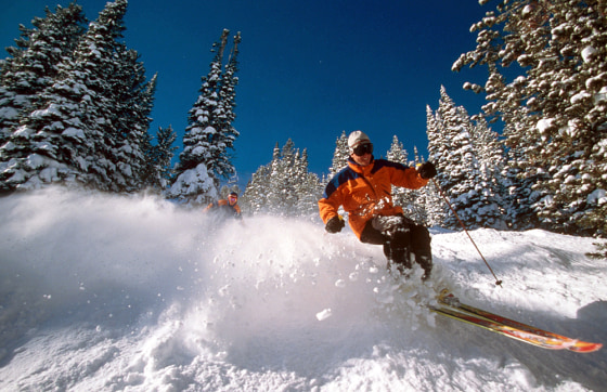 Skiers head down a run at Jackson Hole Mountain Resort in Jackson Hole, Wyo.