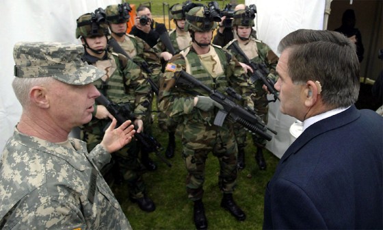 Secretary of Homeland Security Tom Ridge inspects security for the presidential inauguration in Washington