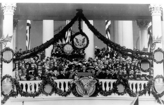 Franklin D. Roosevelt delivers his second inaugural address March 4, 1933.