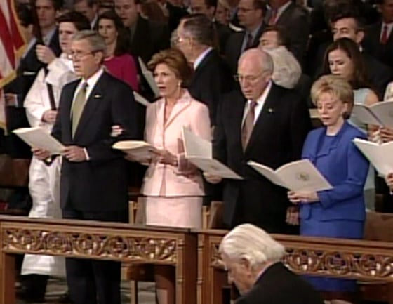 President Bush; his wife, Laura Bush; Vice President Dick Cheney; and his wife, Lynne Cheney, were joined by 3,200 guests Friday for the traditional inauguration service at the National Cathedral in Washington.