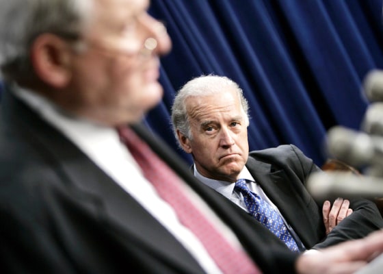 Joseph Biden Jr. ,D-DE, listens as Senat