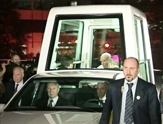 Pope John Paul II rides back to the Vatican in the 'Popemobile' after leaving Rome's Gemelli hospital on Thursday.