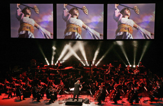 The Chicagoland Pops Orchestra performs "Dear Friends, the Music of Final Fantasy" while images from the popular game were broadcast overhead at the Rosemont Theater, in Rosemont, Ill.