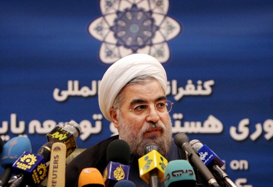Secretary-General of Iran's Supreme National Security Council Hassan Rohani speaks to the media in Tehran