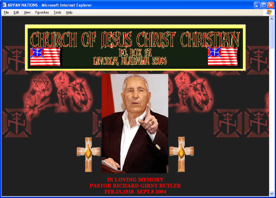 A Web site tribute to long-time Aryan Nations leader Richard Butler, who died in 2004. Some experts says his death created a vacuum in the white-power movement.