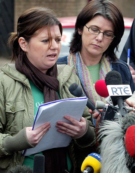 Robert McCartney's sisters Claire, left, and Catherine speak to the media Wednesday during a news conference in East Belfast, Northern Ireland.