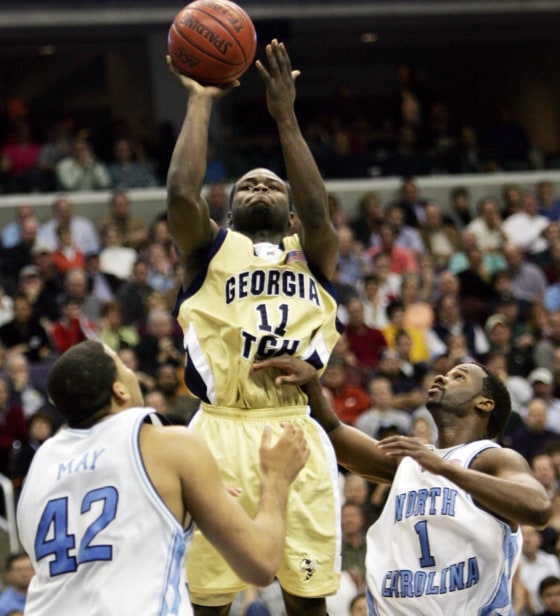 North Carolina's Scott and May against Georgia Tech's Bynum during ACC semifinal game