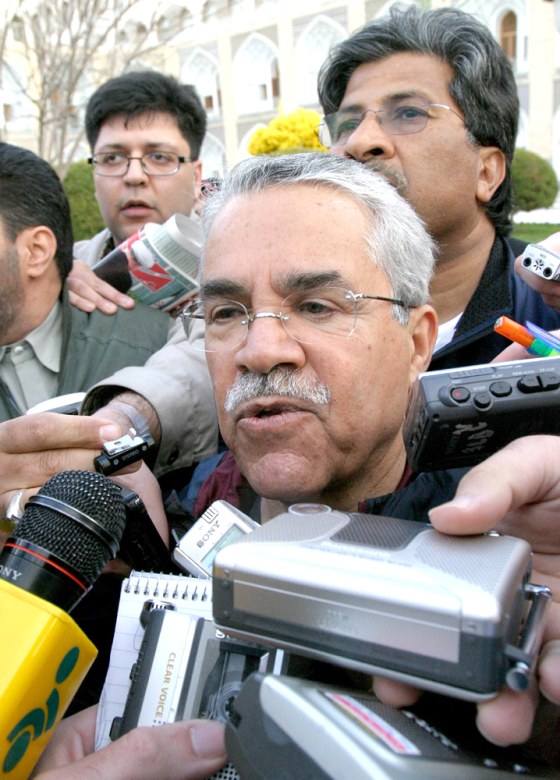 Saudi Arabian Oil Minister Naimi speaks with journalists at Abassi hotel before start of OPEC Conference in Isfahan