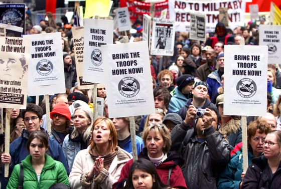Thousands of anti-war activists gather in Federal Plaza in Chicago, Saturday, to mark the second anniversary of the start of the war in Iraq. 