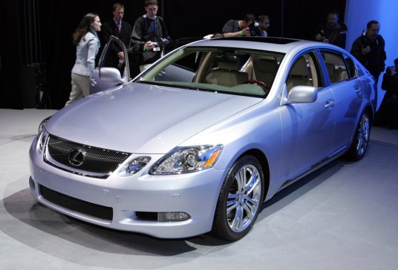 The Lexus GS 450h, seen here at the New York International Auto Show, does 0-60 mph in under six seconds.