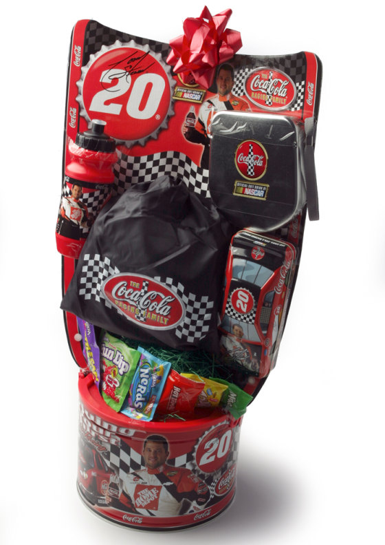 NASCAR rather than bunnies, chicks and eggs is the theme of this Easter basket. Prepackaged baskets of brand-name merchandise cater to time-pressed parents.