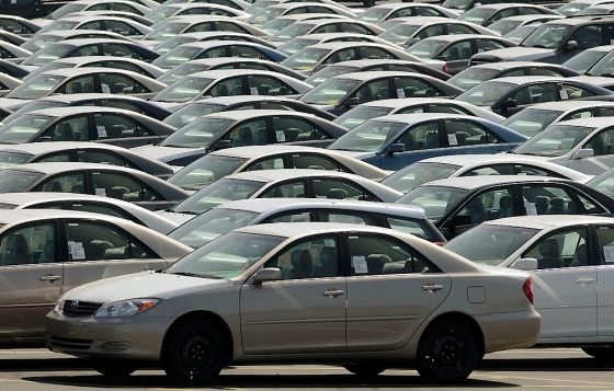 New Toyotas fresh off the boat in Long Beach, Calif., await shipping to their final destination.