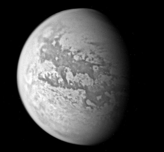 A composite image, based on infrared data sent back from the Cassini orbiter over the past week, shows a different side of the Saturnian moon Titan.