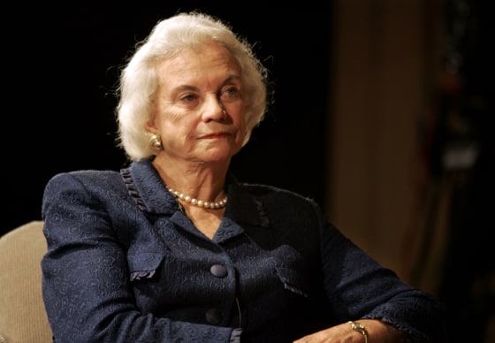 Supreme Court Justice Sandra Day O'Connor listens during Thursday night's appearance at the National Archives with fellow justices Antonin Scalia and Stephen Breyer.