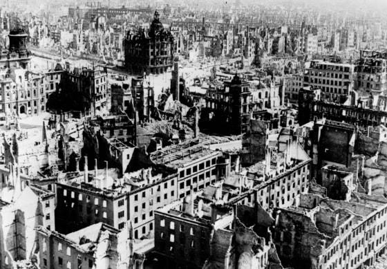 Dresden is seen in this undated photo after the Allied air raids on Feb. 13 and 14, 1945.