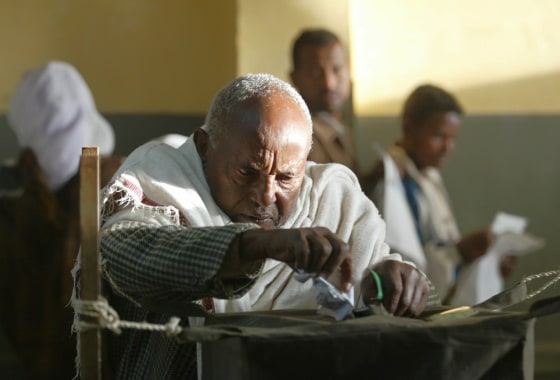 A man casts his vote Sunday at a polling station in Addis Ababa, during the third democratic election in Ethiopia's history.
