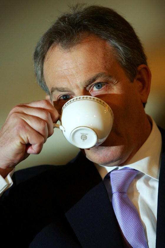 Britain's Prime Minister Tony Blair drin