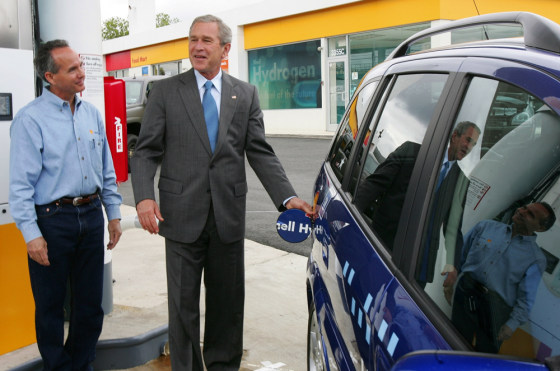 US President George W. Bush (2nd-L) spea