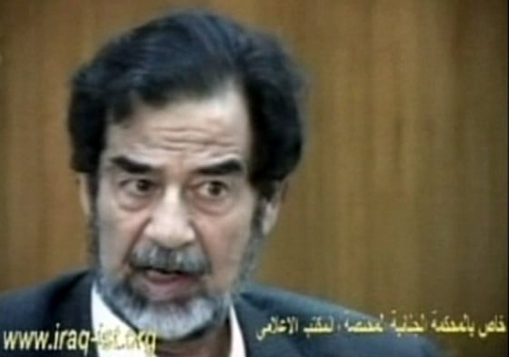 Saddam Hussein responds to a question in an image taken from video released Monday by Iraq's special tribunal.