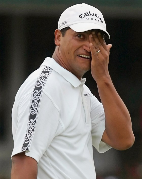 Campbell of New Zealand wipes a tear after winning the 105th US Open in Pinehurst