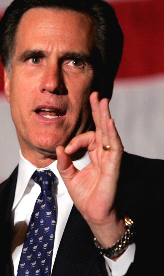Massachusetts Governor Mitt Romney speaks at a fundraiser for the Republican Party of Orange County in Irvine Calif., last Friday.