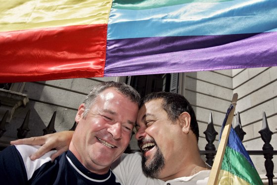 Supporters of gay marriage celebrate outside the Spanish Parliament, in Madrid, on Thursday.