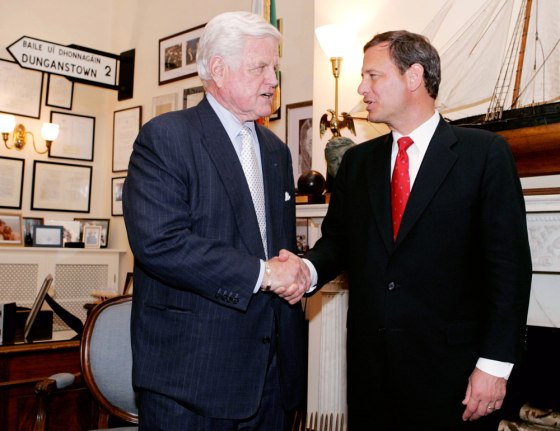 US Circuit Judge John Roberts meets with Massachusetts Senator Edward Kennedy on Capitol Hill