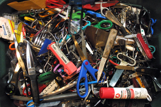 These potential weapons were confiscated at JFK airport checkpoints a month after 9/11. The TSA is now considering allowing some previously banned items back on airplanes.