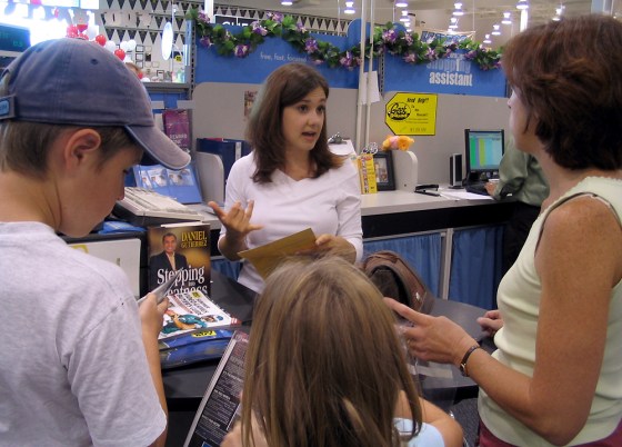 Jenine Bryant, a supervisor at a Best Buy store in Santa Rosa, California, explains how the store has been redesigned to cater more to women and their children. The balloons and flowers decorating the electronics store are part of its efforts to make these customers, known internally as 'Jills,' more comfortable.