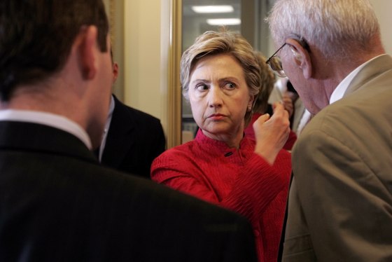 Sen. Hillary Rodham Clinton, D-N.Y., before a press conference Tuesday in which she pushed legislation to take FEMA back out of the Department of Homeland Security.