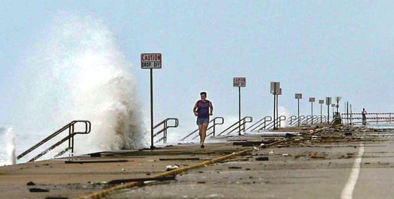 The walls of Seawall Boulevard are lashe