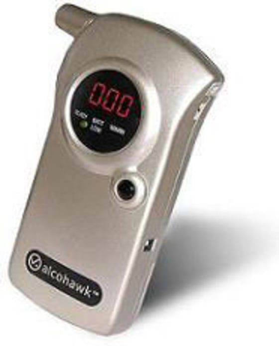 Alcohawk uses an oxide semiconductor sensor to analyze a three-second breath sample, and results are delivered via a digital display. Alcohawk measures blood alcohol content in increments from 0.00 to 0.40 percent (the legal limit is 0.08 percent).