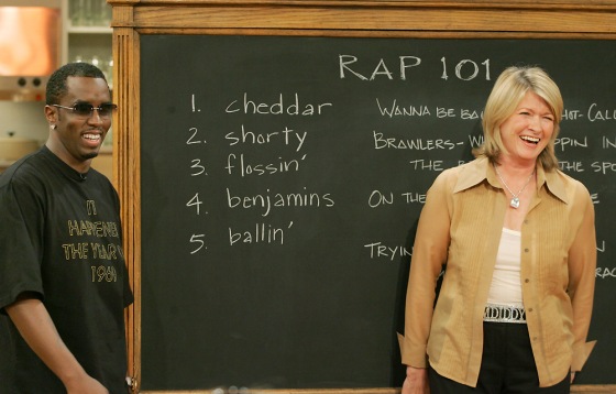 Sean "Diddy" Combs joined host Martha Stewart at the blackboard for her first lesson in "Rap 101" on the set of "Martha" in New York on Sept. 15.