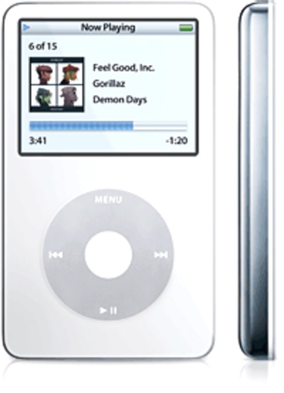 The new, top-of-the-line iPod does audio and video. It comes in 30GB and 60GB configurations.