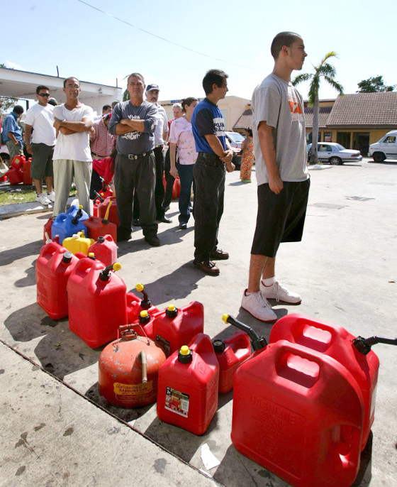 Miami residents wait in long gas lines in Little Habana after Hurricane Wilma hit Florida's east coast