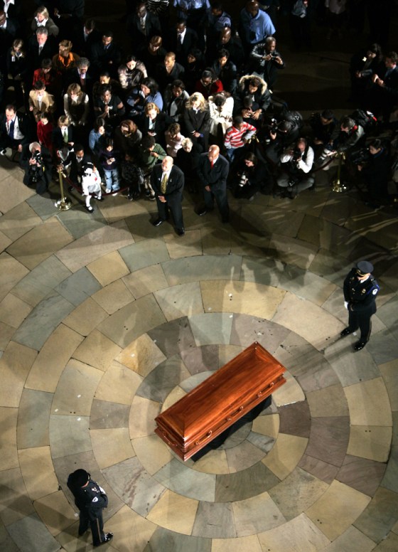 The casket of Rosa Parks rests in the Rotunda of the U.S. Capitol Building in Washington