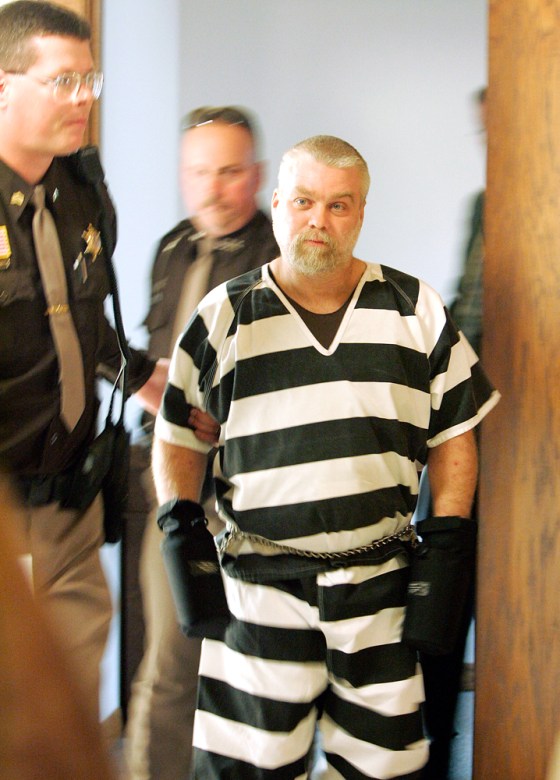 Steven Avery is escorted out of the courthouse on Tuesday in Manitowoc, Wis. Avery, released from jail in 2003 after DNA samples exonerated him from a rape charge, is the lead suspect in the murder of Teresa Halbach.