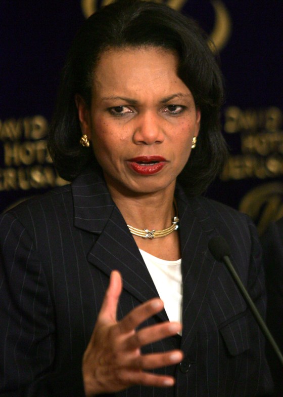 Secretary of State Condoleezza Rice speaks to journalists during a press conference in Jerusalem on Tuesday.