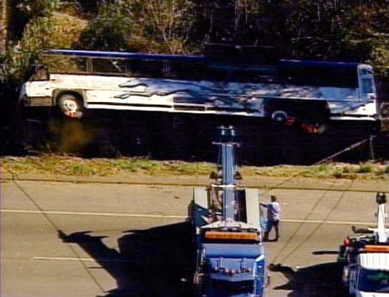 Authorities and tow truck operators responded Sunday to the scene of a bus accident on Highway 101, in Santa Maria, Calif.