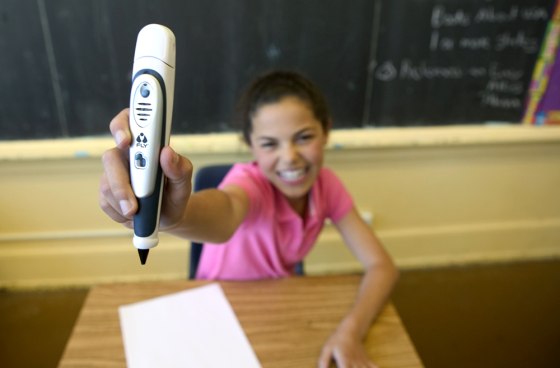 Leapfrog's FLY "pentop computer" talks back to kids as they write and draw with the pen, doing everything from solving math problems to playing music.